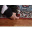 Tapis rouge / beige / bleu clair en laine noué à la main de conception unique 9 pi x 11 pi 9 po