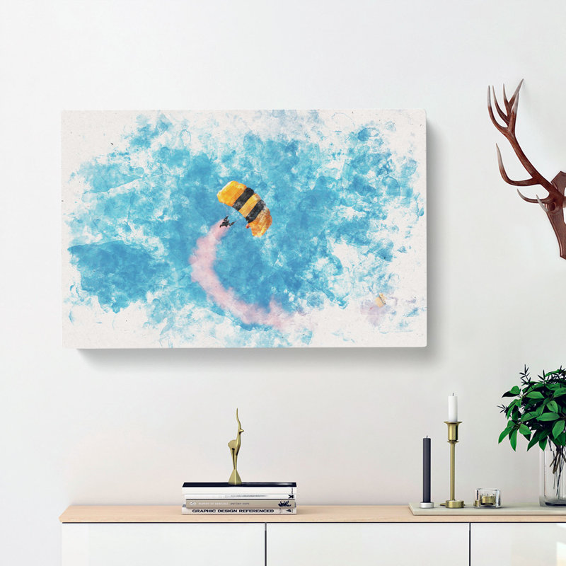 Skydiving Watercolour - Wrapped Canvas, 50cm H x 76cm W x 3cm D