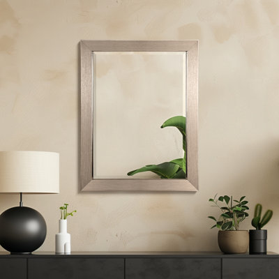 Brushed Nickel Polystyrene Rectangular Framed Beveled Mirror