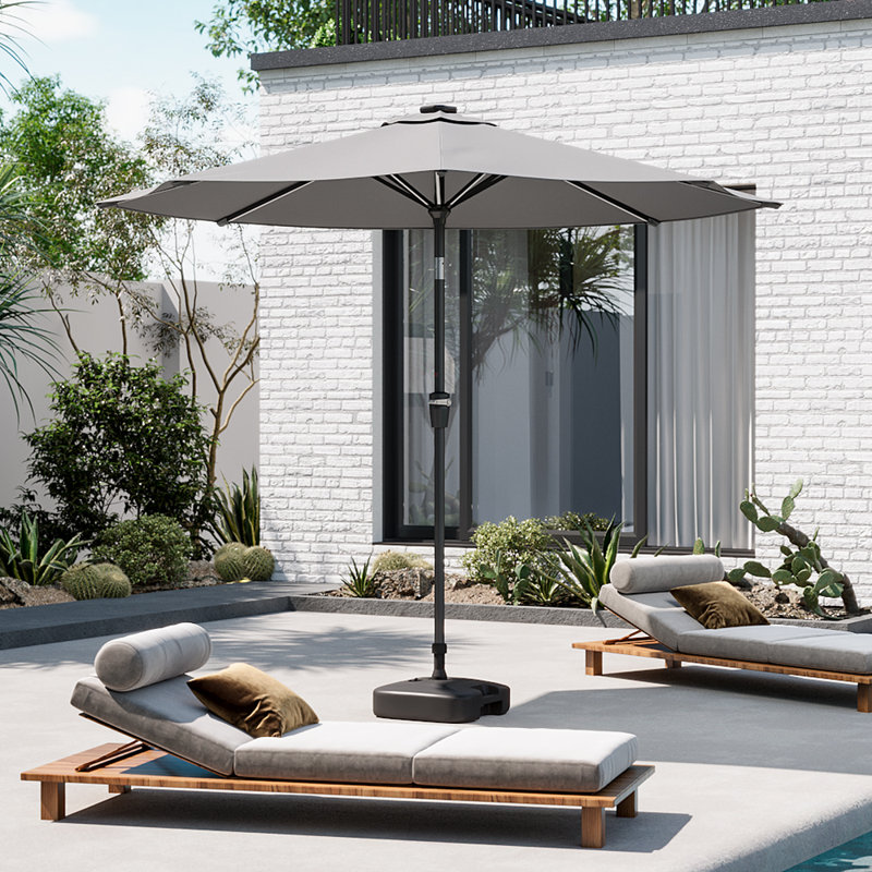 300cm Large Solar Powered LED Patio Umbrella for Outdoor Garden Patio without Base, Grey