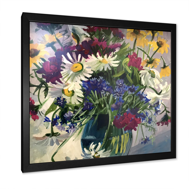 «Vintage Camomile Daisies Flowers», reproduction de cadre photo sur toile, Cadre noir, H 16 po x l 16 po x P 1 po