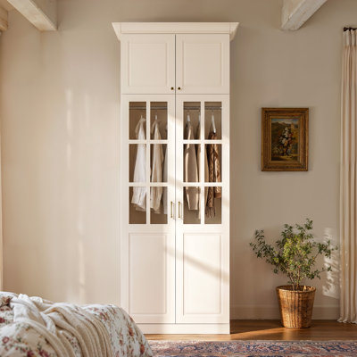 101.5'' H Lighted Armoire with Clothing Rod and Pull-Out Pants Rack, White