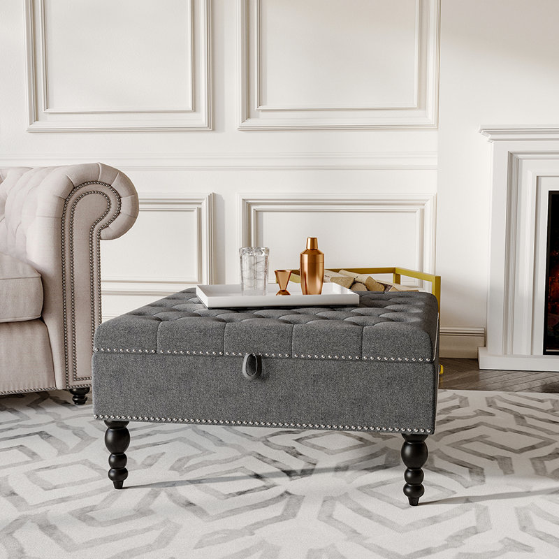 85cm Wide Tufted Square Standard Ottoman with Storage, Grey