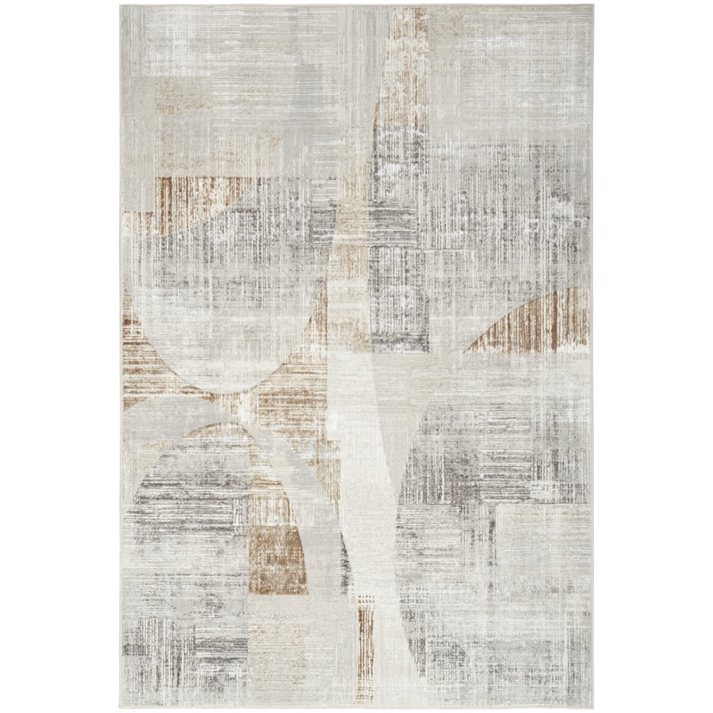Tapis gris abstrait en polyester tissé à la machine, Rectangle 7 pi 10 po x 9 pi 10 po