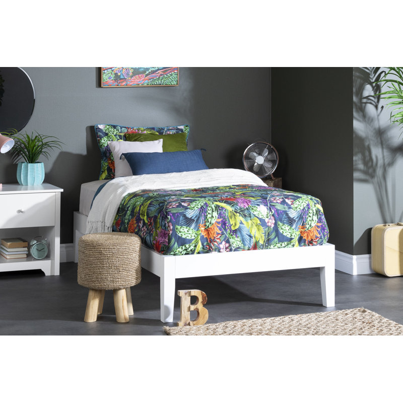 Vito Solid Wood Platform Bed, White, Twin