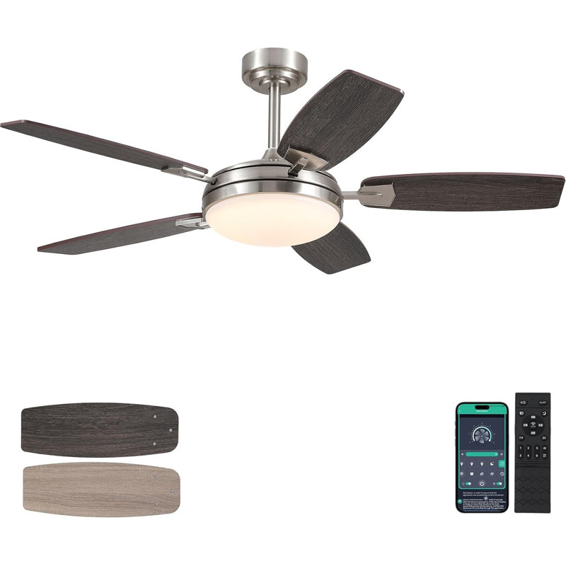 Ventilateurs de plafond de 52 pouces avec lumières et télécommande, Bois brun