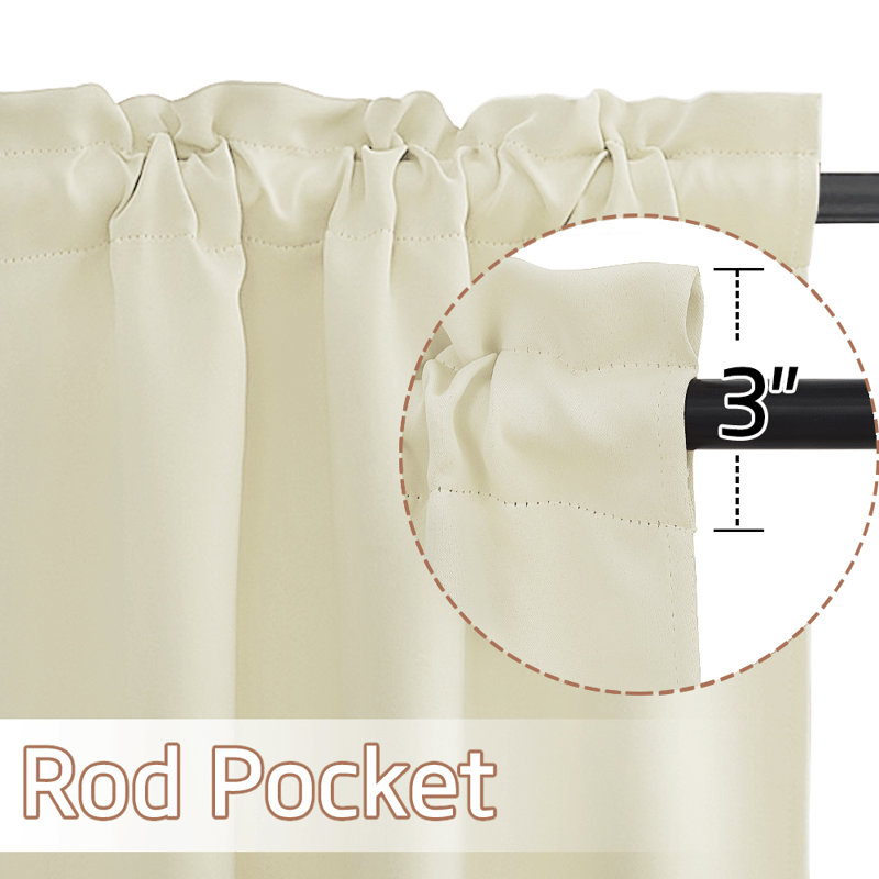 Polyester Blackout Rod Pocket Valance, Light Beige, 42" W x 24" L