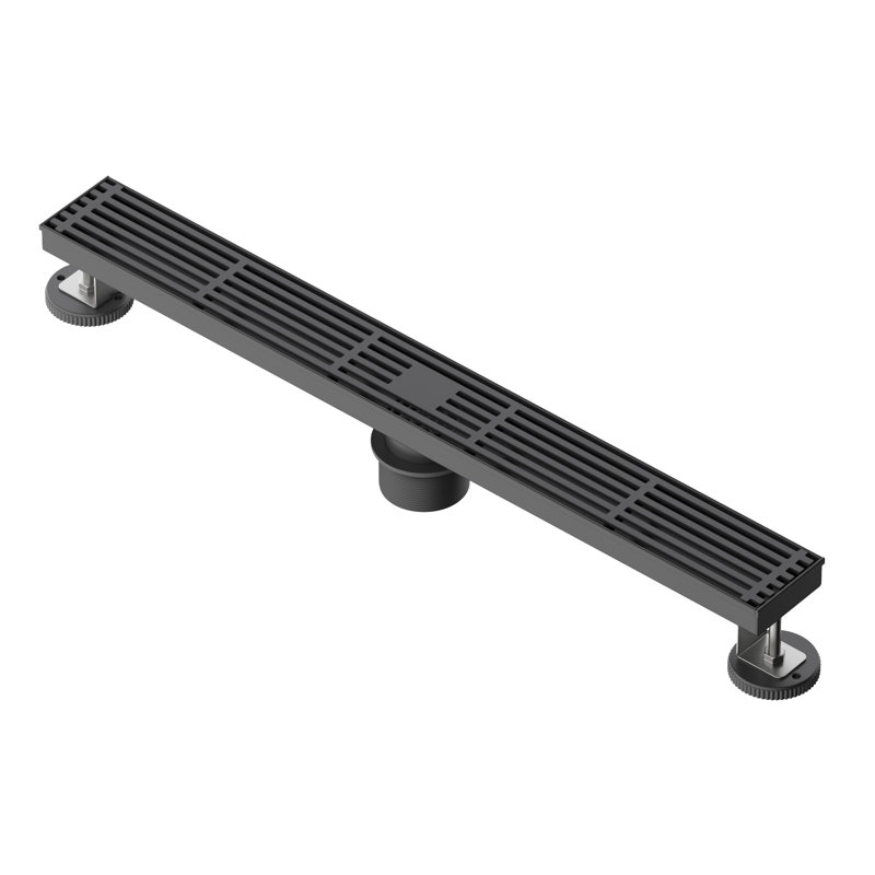 FINE FIXTURES Linear Shower Drain, 24 inch Slotted Grate Design, 10-Gauge 304 Stainless Steel, Center Outlet, Fast Drainage, Hair Strainer Included