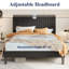 Lit plateforme tapissier en velours avec tête de lit capitonnée verticale ajustable-333766813-333766812