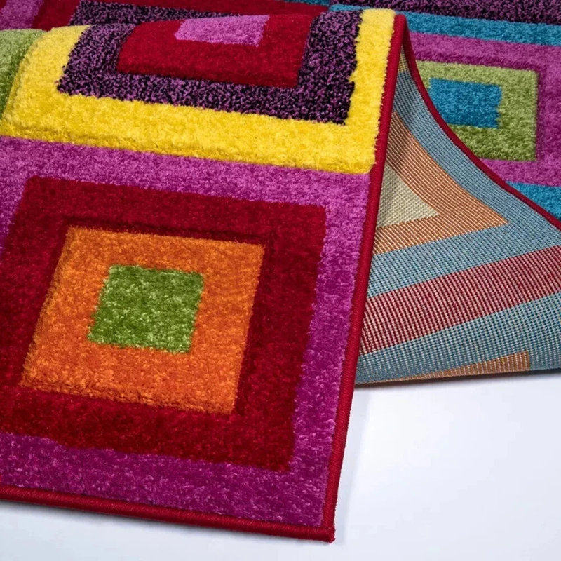 Square Pattern Soft Pile Rug & Runner – Heavy Duty, Easy Clean Polypropylene Carpet, Rectangle 160 x 230cm