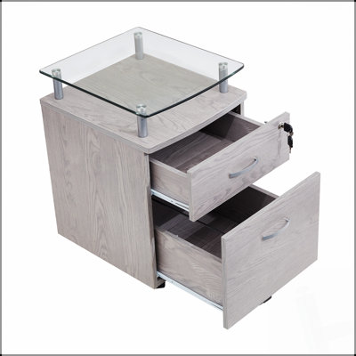 Classeur à roulettes moderne avec plateau en verre pour un rangement organisé et une esthétique de bureau élégante