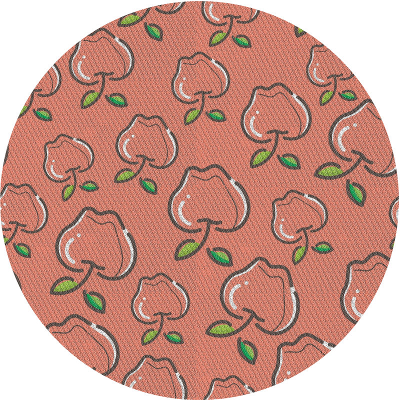 Tapis orange/vert à motifs, Rond 3 pi