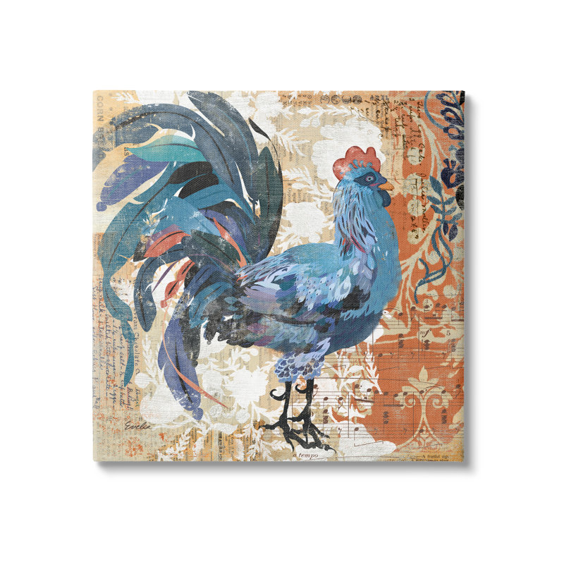 «Vintage Rooster Floral Collage», impression sur toile tendue, H 36 po x l 36 po x P 1,5 po