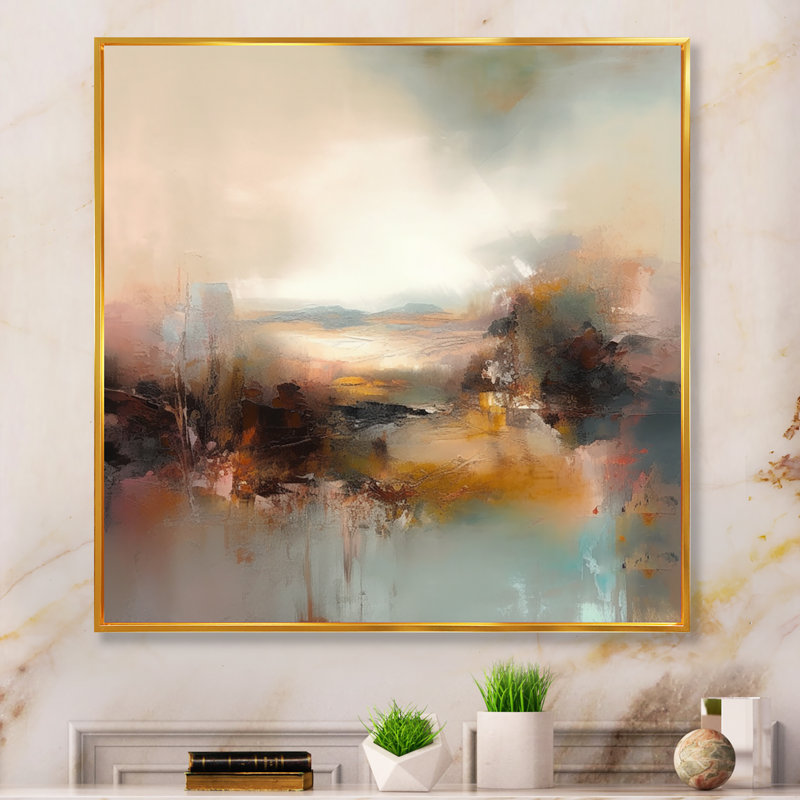 «Brown Abstracted Nature III», art mural abstrait, H 24 po x l 24 po, Cadre flottant doré