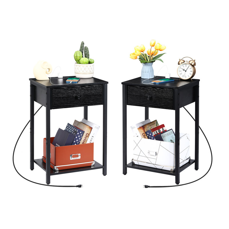 Table d'appoint avec prise pour chambre à coucher deux pièces, Noir