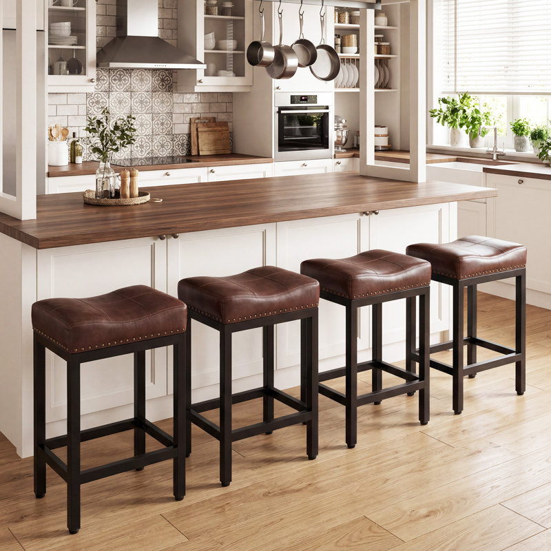 Michille Saddle Upholstered 24.21" Counter Stool, Brown/Black, 4