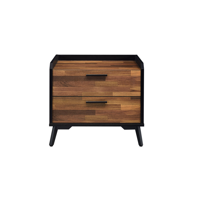 Chauncey 2-Drawer Nightstand in Walnut and Black