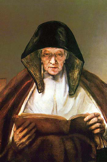 « old femme reading » par rembrandt van rijn, reproduction d’art, H 66 po x l 44 po