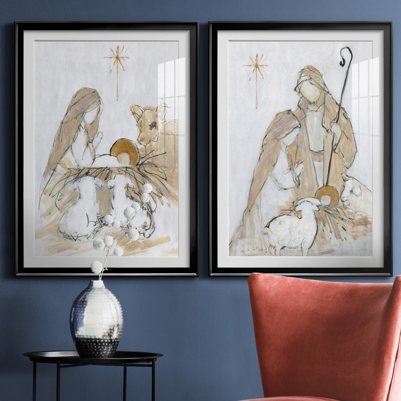 Sainte nuit, ensemble de 2 impressions, Impression encadrée avec passe-partout, H 30,5 po x l 85 po, Ne s’applique pas