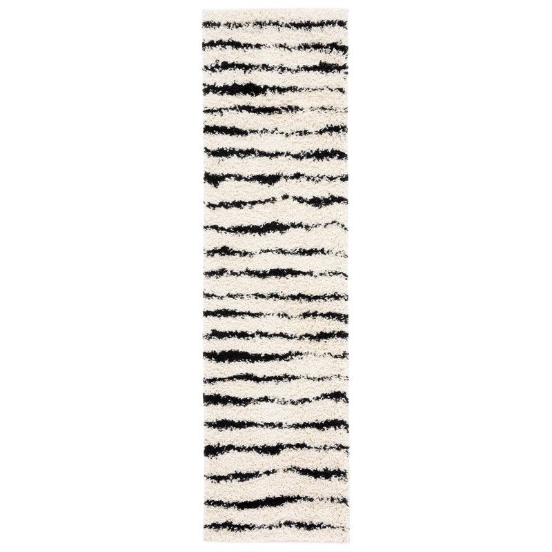 Tapis à poil long Venus 603 en ivoire / noir Venus, Tapis de couloir 2 pi 2 po x 8 pi
