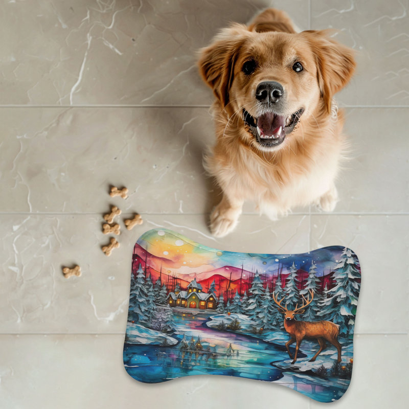 Inked Winter Landscape - 1 Piece Bone Shape Feeding Mat