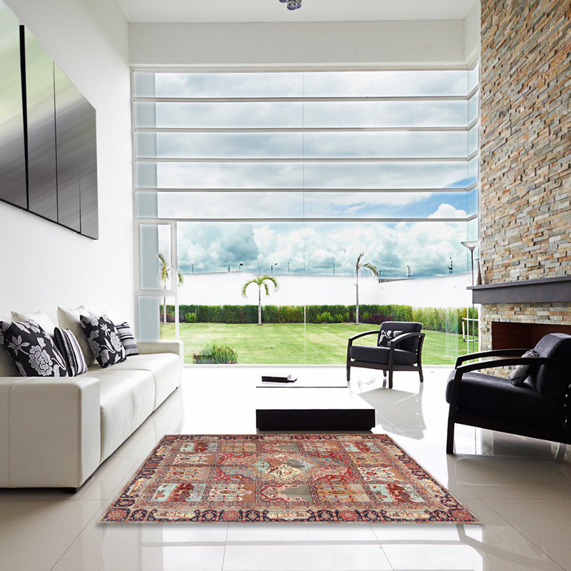 Tapis oriental rouge / brun / noir, Carré 7 pi