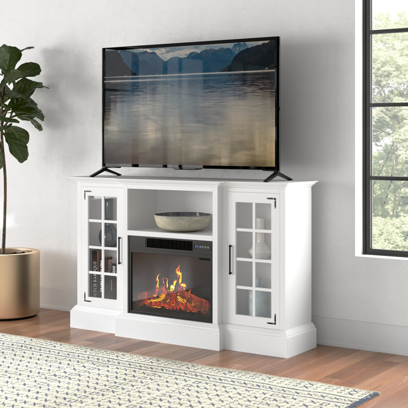 Meuble télé avec foyer électrique Aingeru pour téléviseur de 65 po ou moins - console média avec armoire de rangement, chaleur réglable et flammes DEL