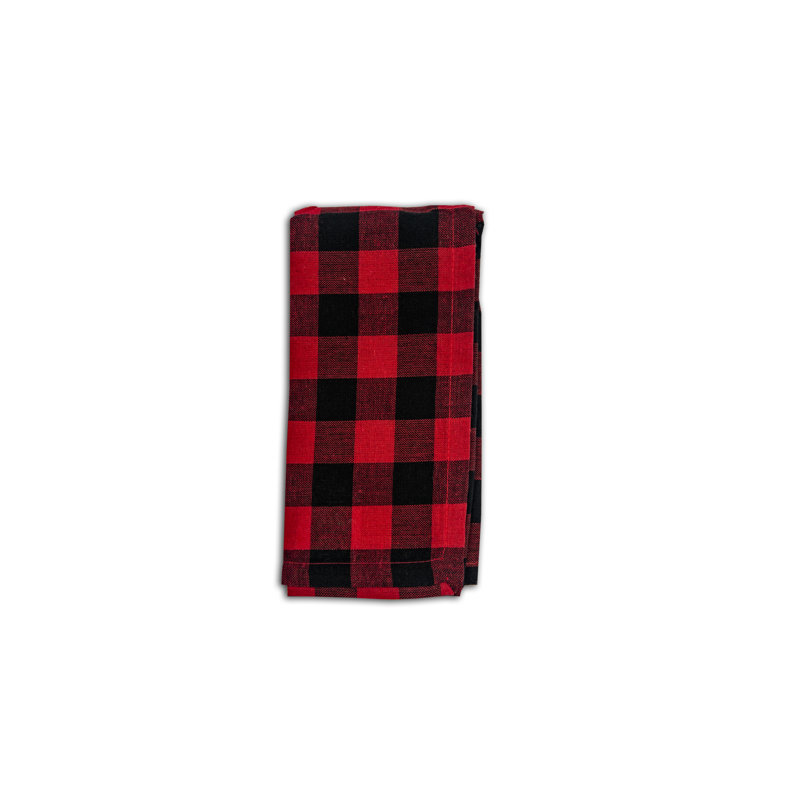 Jainy Cotton Checkered Square Napkin, Red/Black