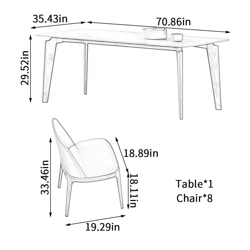Ensemble de table de salle à manger Simple Rock Durable, H 29,52 po x L 70,86 po x l 35,43 po