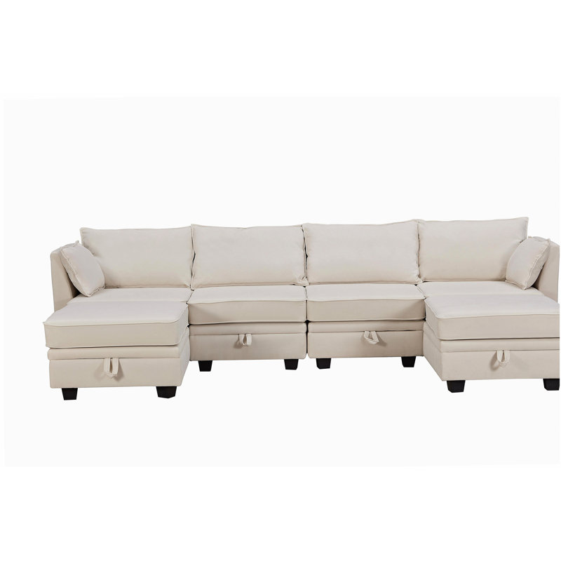 Grand canapé modulaire modulaire en U U_Style, canapé-lit convertible avec méridienne réversible pour salon, siège de rangement