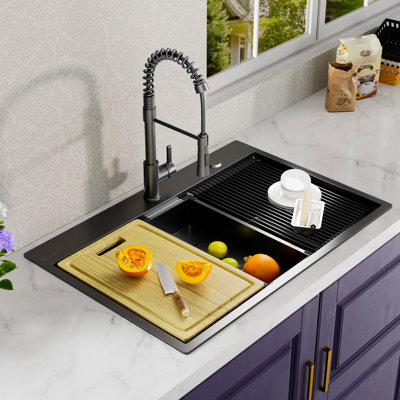 32X22 Inch Topmount Sink, Gunmetal Black, Stainless Steel, Long Lasting Steel Single Bowl Inch, To Stains