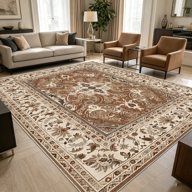 1PC Vintage Persian Floral Medallion Bordered area rugs for Living Room, Soft and Comfortable, Suitable for all seasons, easy-to-maintain, machine washable Indoor floor mat, Under Table Farmhouse suitable for dining room, bedroom, entryway, kitchen,