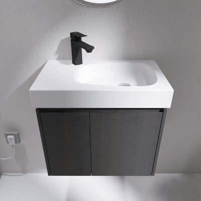  Meuble-lavabo mural 24 po avec lavabo en céramique Flintar, meuble-lavabo simple avec deux portes à fermeture en douceur