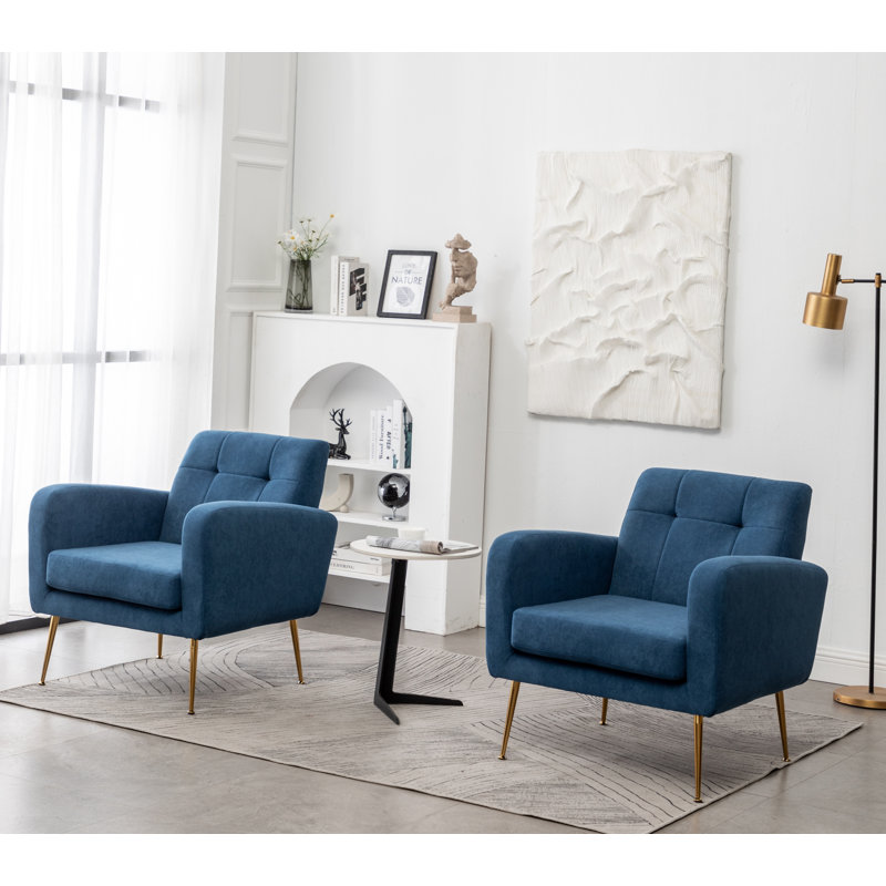 Fauteuil capitonné de 29 po de largeur Alixon, Velours bleu