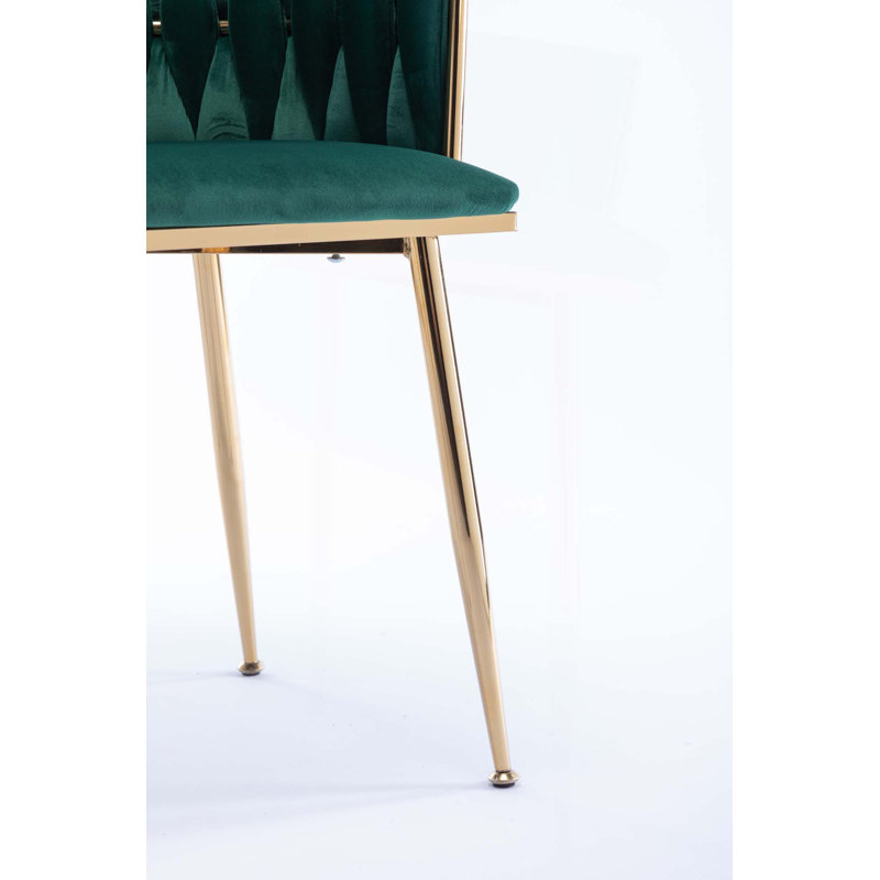 Ensemble de 2 chaises de salle à manger avec pieds dorés et structure moderne en métal doré, Vert