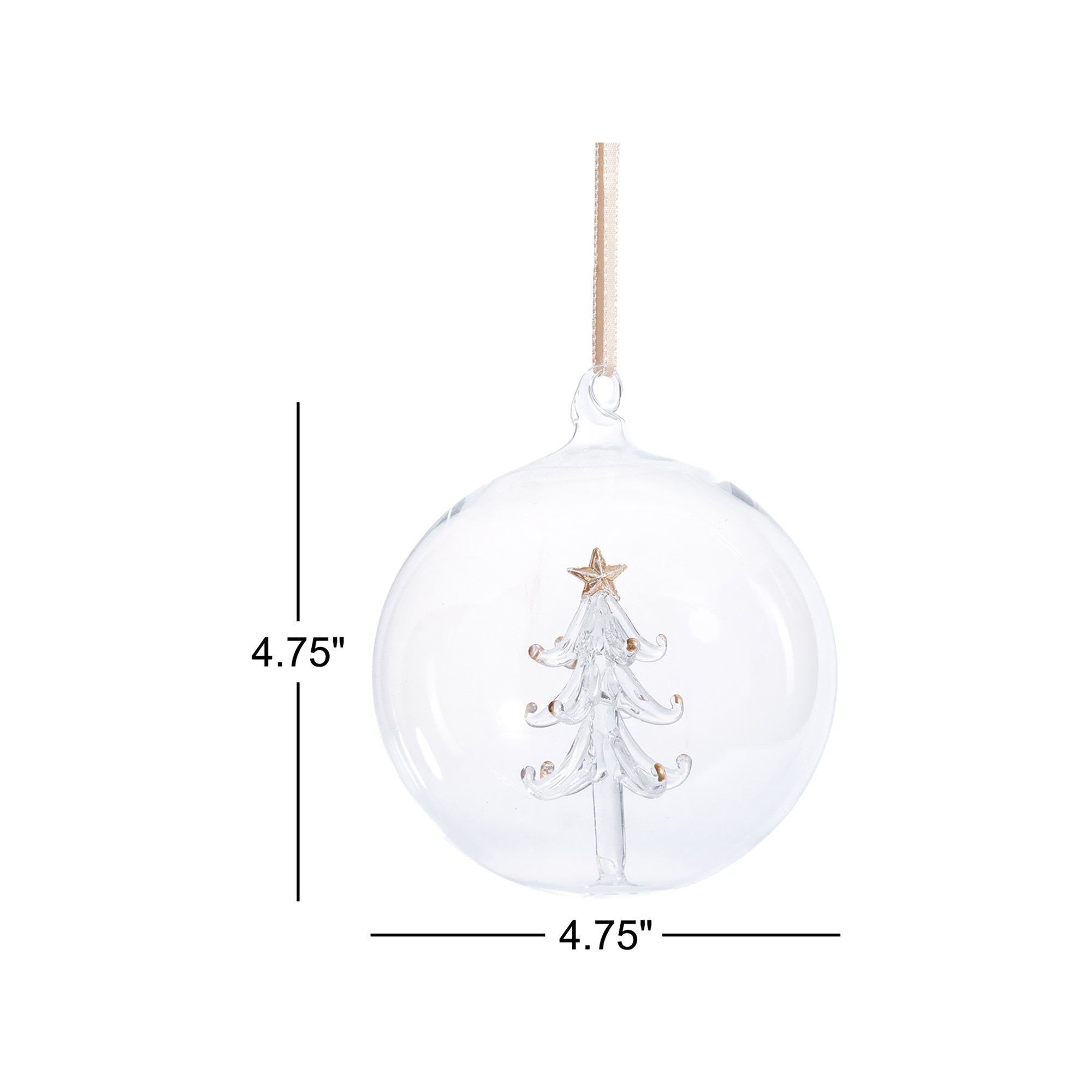 Clear Glass Ball Ornaments with Holiday Motif,  Set of 4, 4.75" H x 4.75" W x 4.75" D 