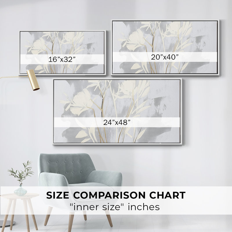 Botanical Series-CCCCLXI - Toile tendue avec châssis encadré - Prêt à être accroché, H 17 po x l 33 po, Blanc