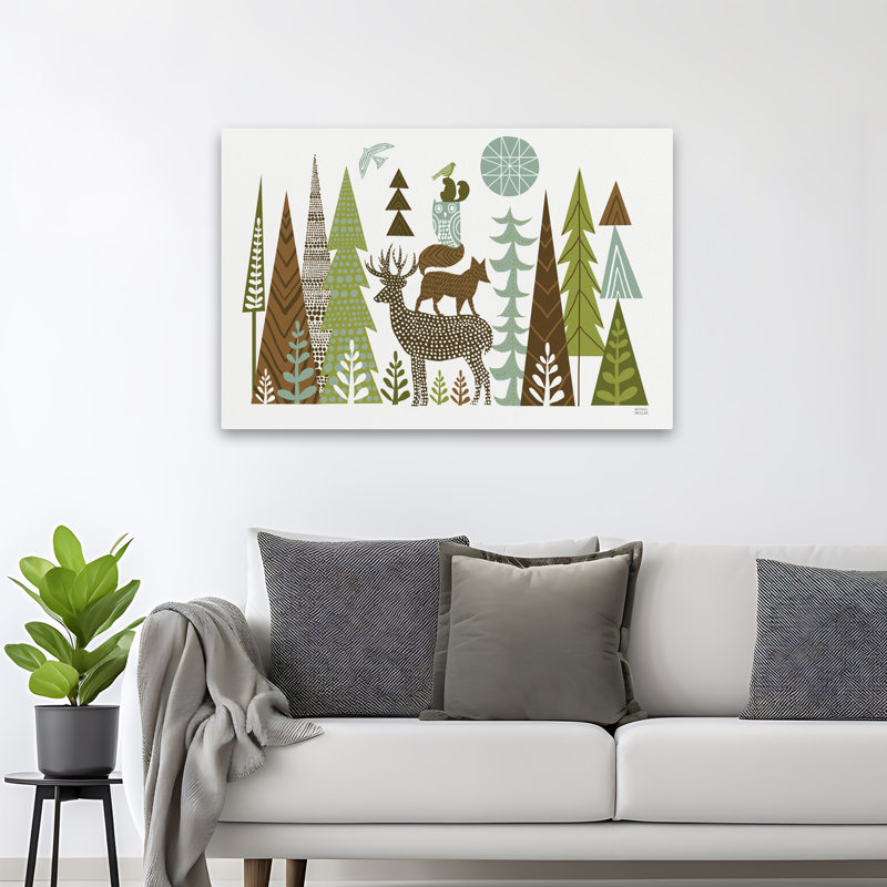 Forêt, Folklore vert, animaux, oiseaux, bleu, brun, H 32 po x l 48 po
