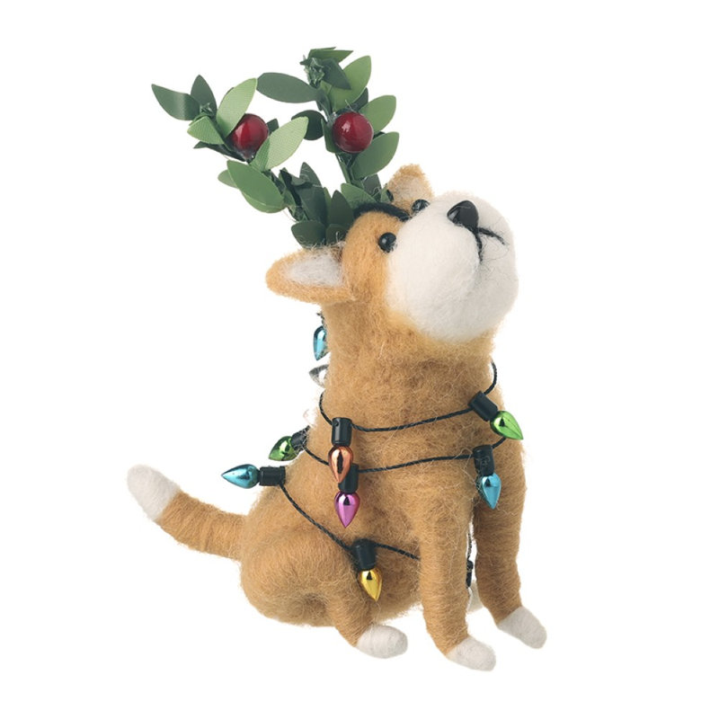 Hanging Dog with Christmas Lights
