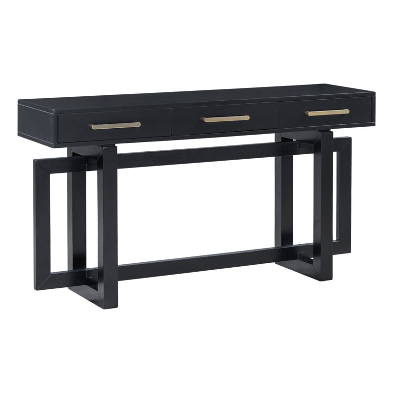 Console élégante avec trois tiroirs, table d'entrée très longue pour un décor moderne et minimaliste, Noir, Noir
