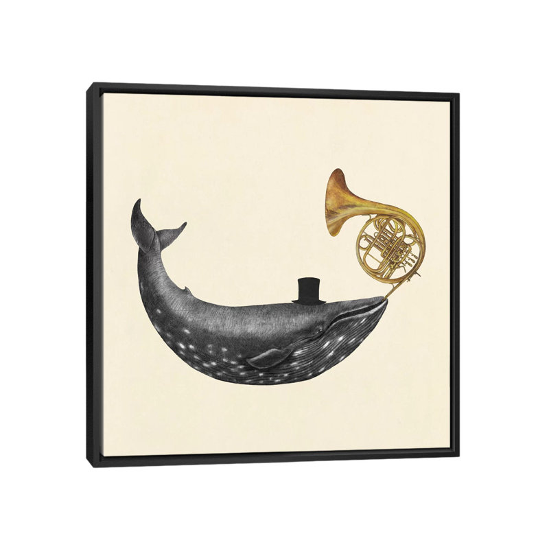 « baleinee song », impression sur toile, H 18 po x l 18 po x P 1,5 po, Toile avec cadre noir, Pas de tapis