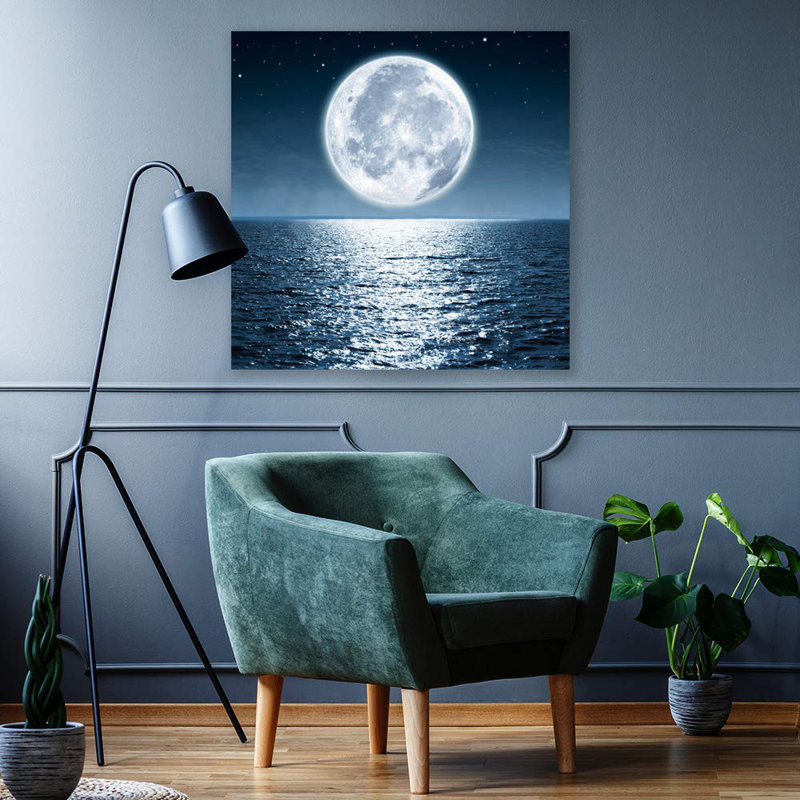 Lune illuminant l'océan bleu X09 sur toile, H 16 po x l 16 po x P 1,5 po