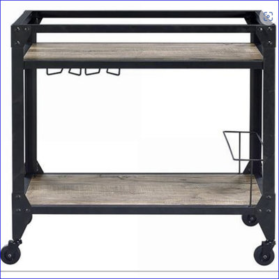 Serving Cart, Rustic Industrial with Wine Rack, Rustic Oak & Charcoal Gray | Charcoal | Metal