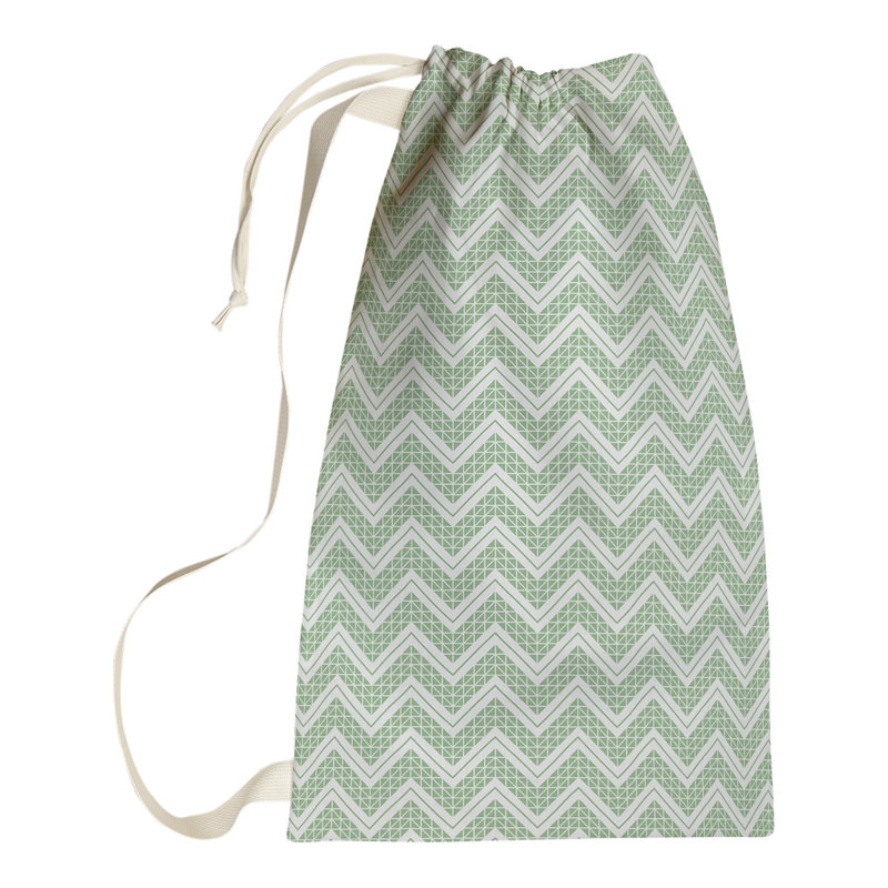 Stephenie Fabric Laundry Bag with Handles, 29" H x 18" W x 1.5" D, Light Green/White