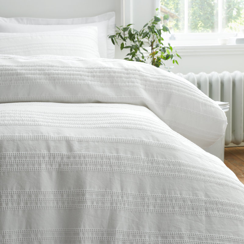 Waffle Cotton Stripe Duvet Cover Set, Super King