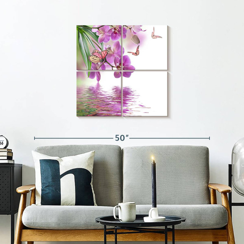 Orchidée et papillons, H 26 po x l 26 po