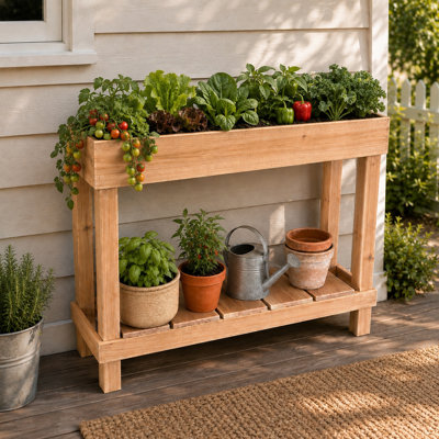 Boîte à fleurs surélevée avec tablette de rangement Cedar Grove