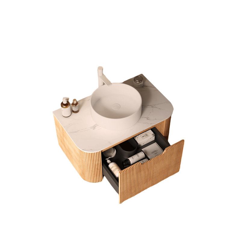 Meuble-lavabo de salle de bain mural 30 po avec lavabo 30 po, Bois naturel