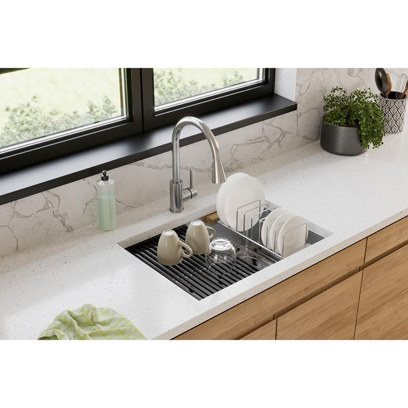 Crosstown 26" L x 19" W Undermount Kitchen Sink with Sink Grid, 18-Gauge