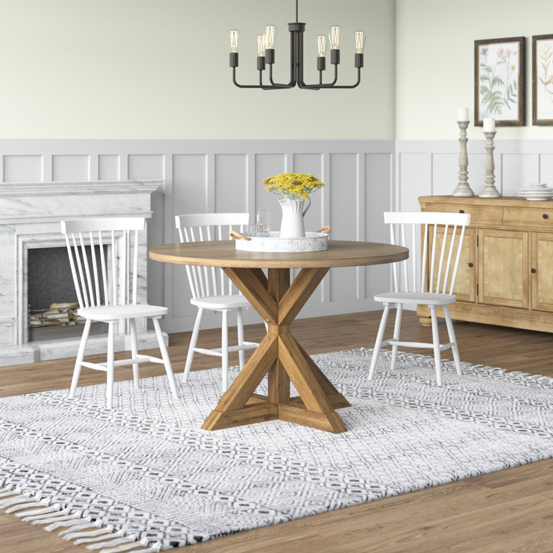 Classic Tan 47.25" Round Dining Table with Stable Cross Trestle Base, Vintage Walnut